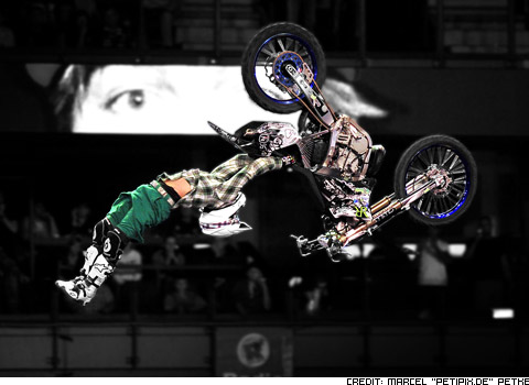 David Rinaldo Double Grab Backflips at Night of the Jumps in Hamburg 2011