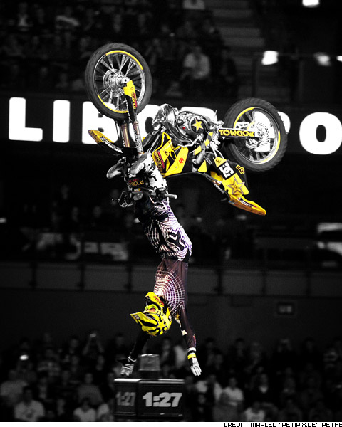 Libor Podmol doing a Cliffhanger Backflip at the Night of the Jumps in Hamburg 2011 Libor Podmol doing a Cliffhanger Backflip at the Night of the Jumps in Hamburg 2011